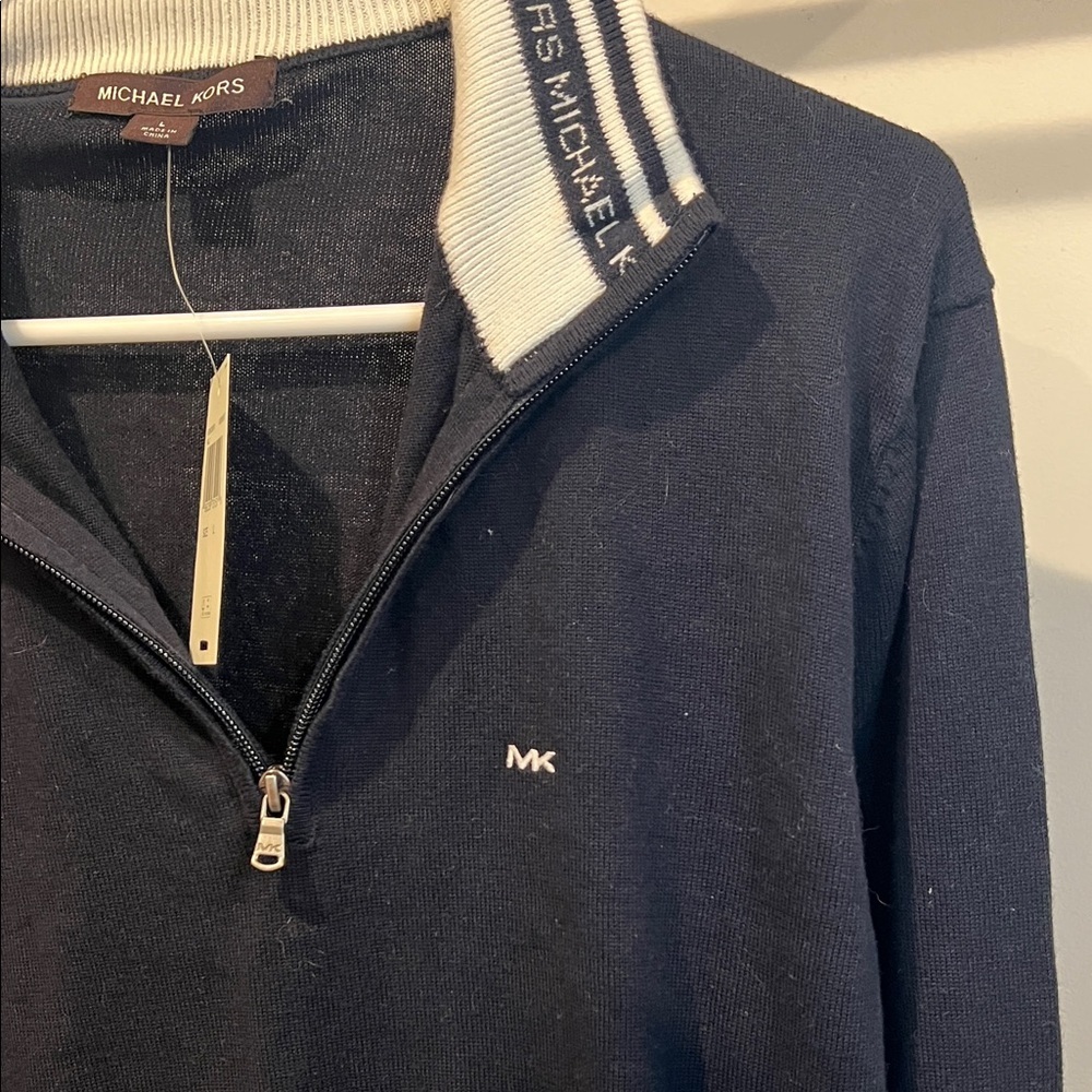 Michael Kors Navy and White Zip-Up Sweater - Picture 4 of 7